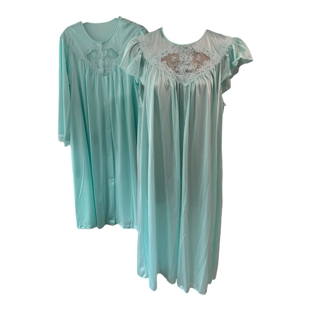 SHADOWLINE vintage turquoise gown and robe, Medium